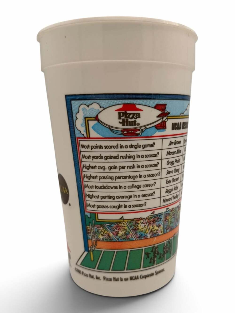 1988 Pizza Hut NCAA Record Holders College Football Plastic Collector Cup